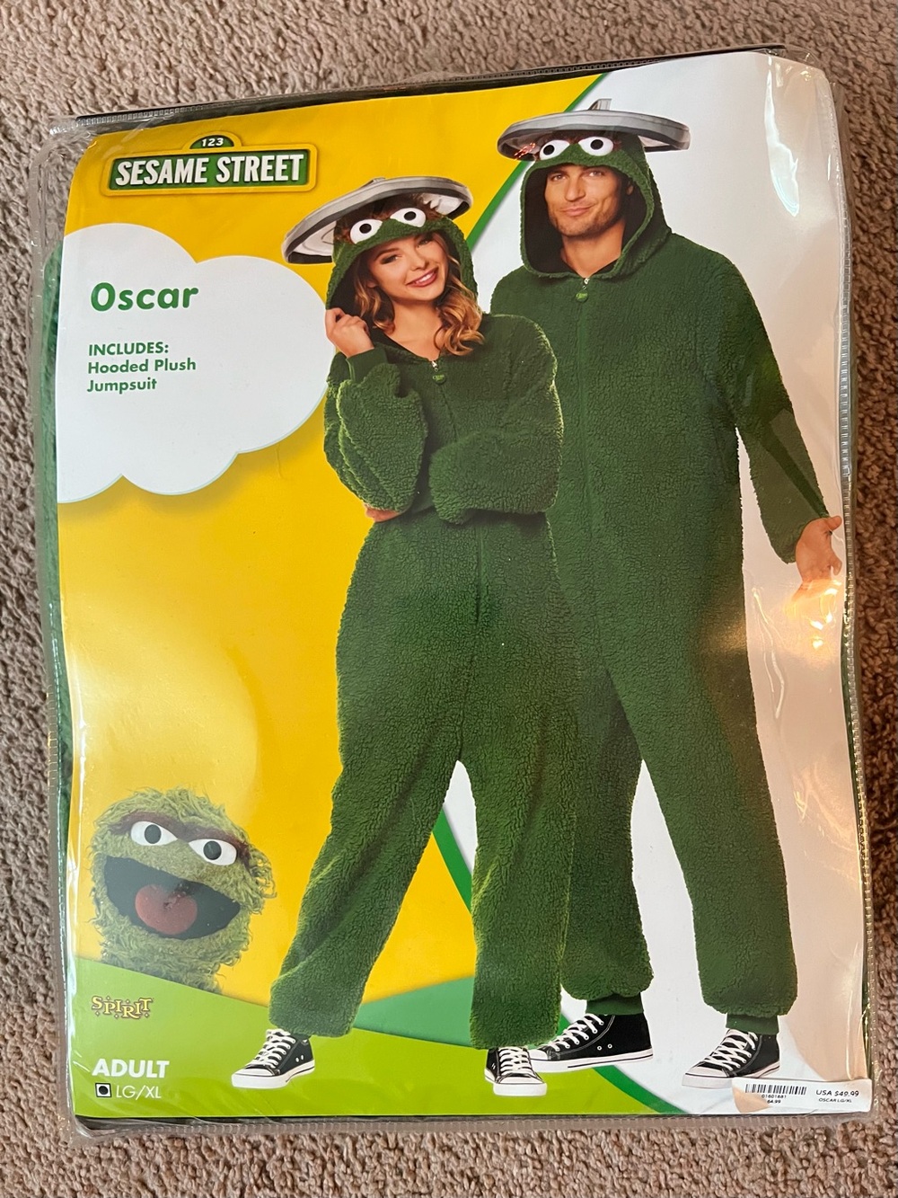 Spirit Sesame Street Oscar Hooded Plush Jumpsuit Costume - Green